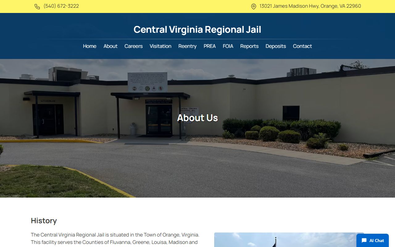 Central Virginia Regional Jail history and population background for Fluvanna County custody