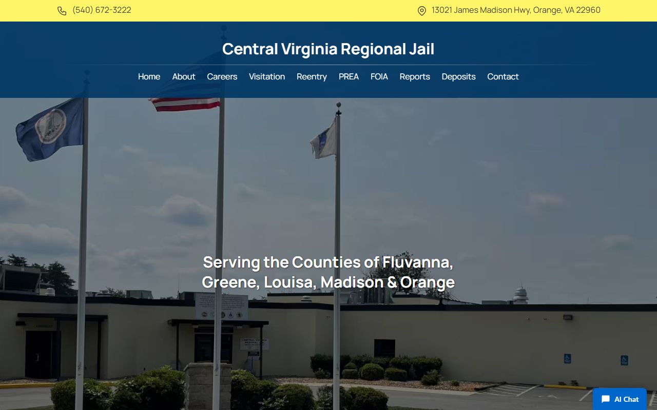 Fluvanna County inmate population CVRJ custody search page